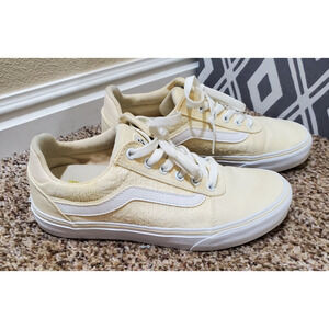Vans Old Skool Women’s 7.5 Cream Yellow Canvas Skate Shoes Waffle Sole
